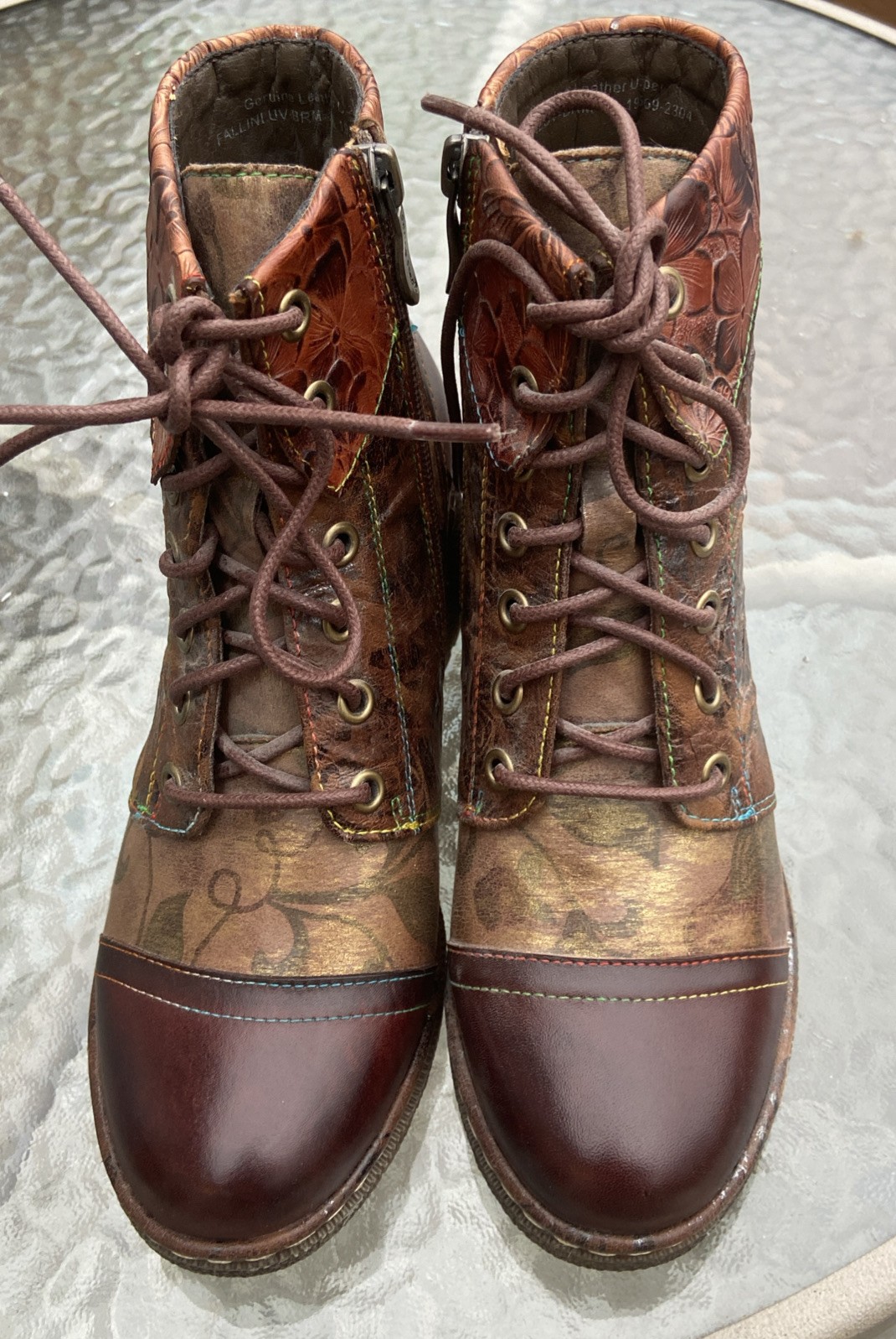 L'Artiste by Spring Step Embossed Leather Lace-Up Boots Fallinluv Brown 36 Sz 6