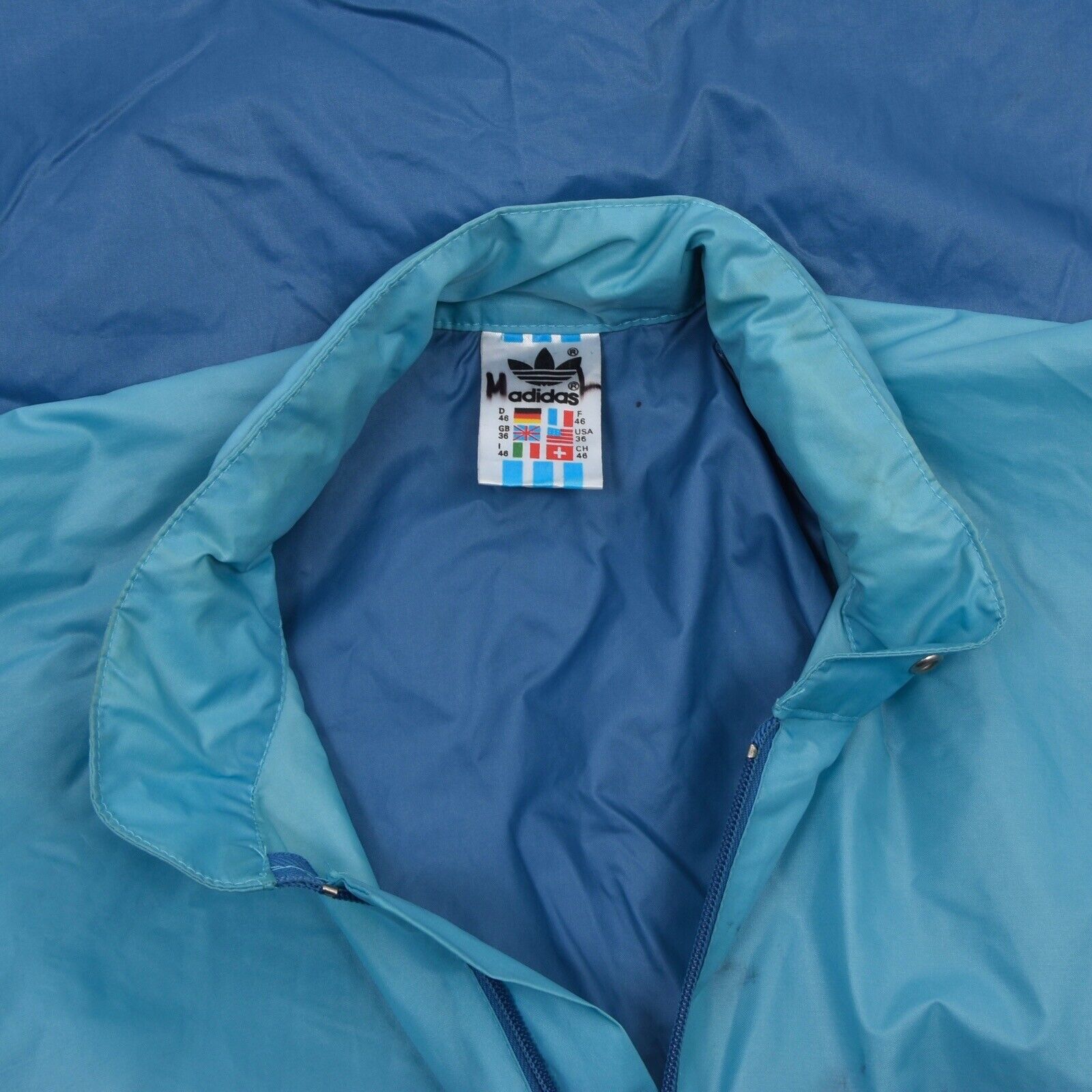 VINTAGE Adidas Regenjacke Rain Jacket Gr 46 Himmelblau Retro 80s Sky Blue Nylon