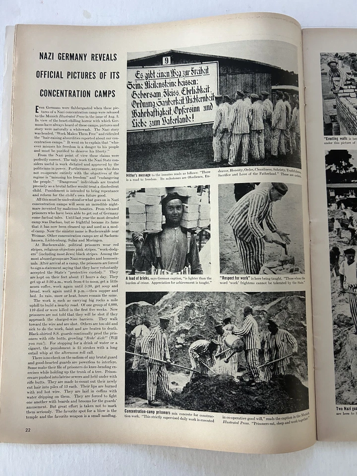 Life Magazine Aug. 21, 1939, Concentration camps, Mussolini, "Old Maid" film - Image 3 of 4