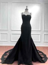 Black Lace Mermaid Wedding Dresses Boho Backless Spaghetti Straps Bridal Gowns