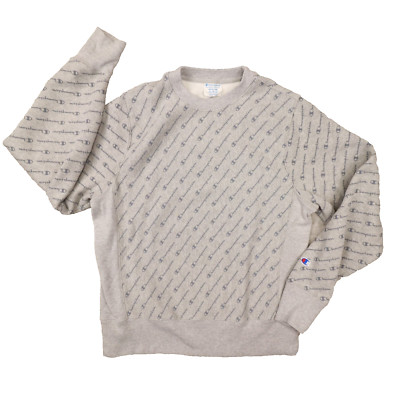 Champion Reverse Weave Men's Diagonal Print Grey Crewneck Sweatshirt size Medium
