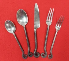 Discontinued Pottery Barn FIDDLEHEAD Stainless Hammered Oxidized Flatware CHOICE