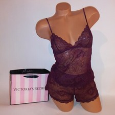 Victoria Secret Lingerie Camisole Set Sleepwear XS Top  Bottom Burgundy Plum