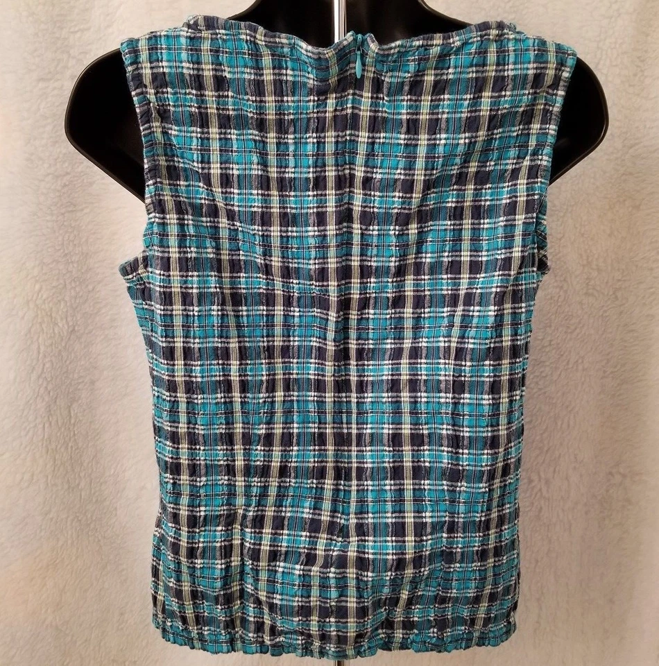 St John's Bay Womens Shirt Top Blouse Size M Medium Blue Green White Plaid - Image 3 of 3