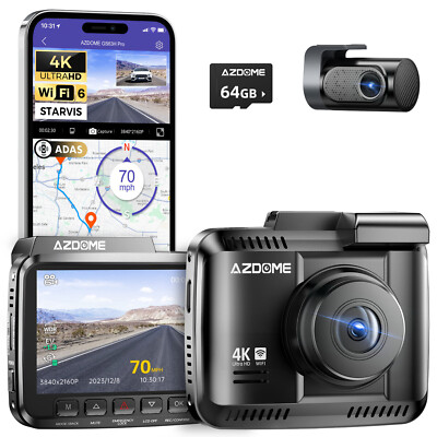 AZDOME 2CH 4K+1080P Dual Dash Cam WiFi 6 GPS ADAS Parkmodus Kameras+64GB Karte