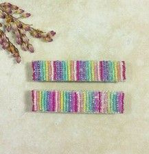 Beaded Hair Clip Stripes Pastel Color Hair Barrettes Jewel Set Gift For Her VTG