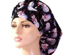 Scrub Hats-Snowman-Women's Scrub Hat-Bouffant Scrub Hat-Christmas-Winter-Medical