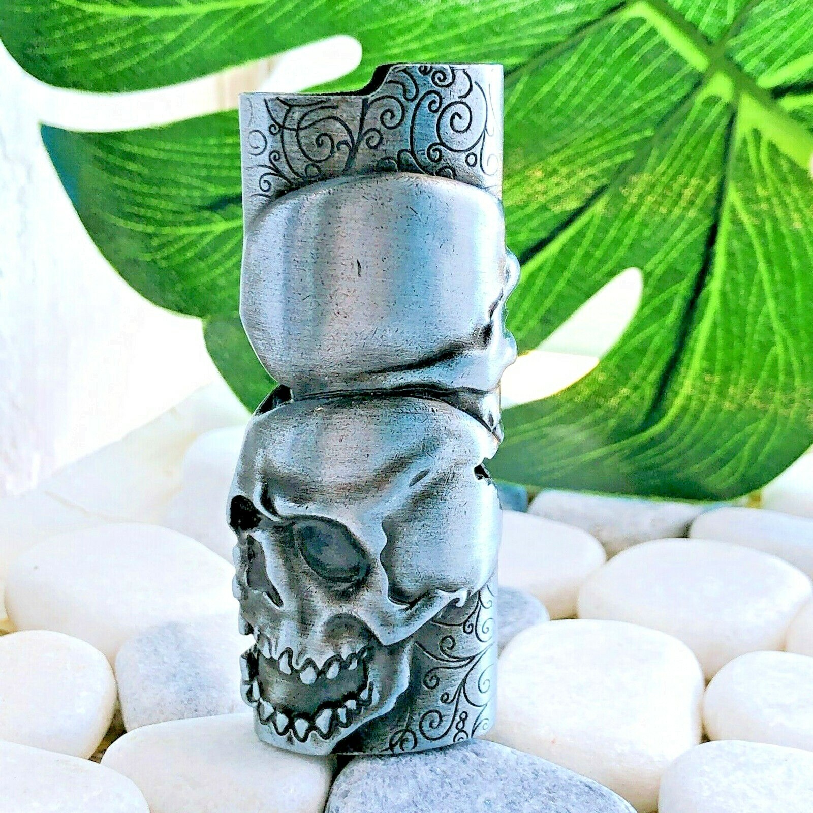 Skull Silver Metal Lighter Case Cover Holder Sleeve Fits Standard Bic Lighter J6