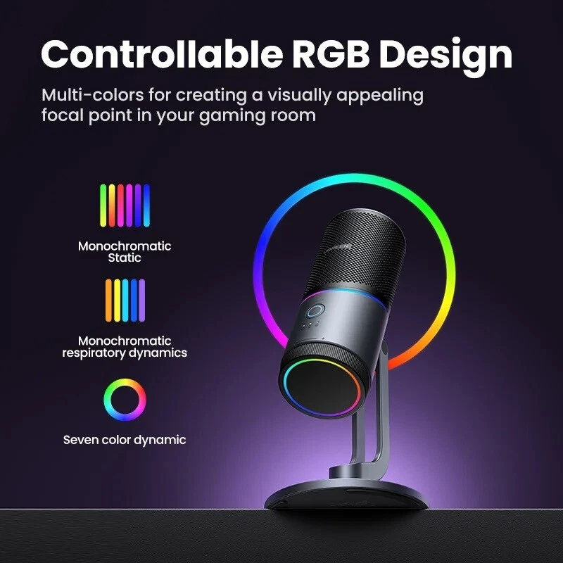 UGREEN USB Microphone Gaming RGB Mode Mic For PC Mac Karaoke Recording Streaming - Image 2 of 4