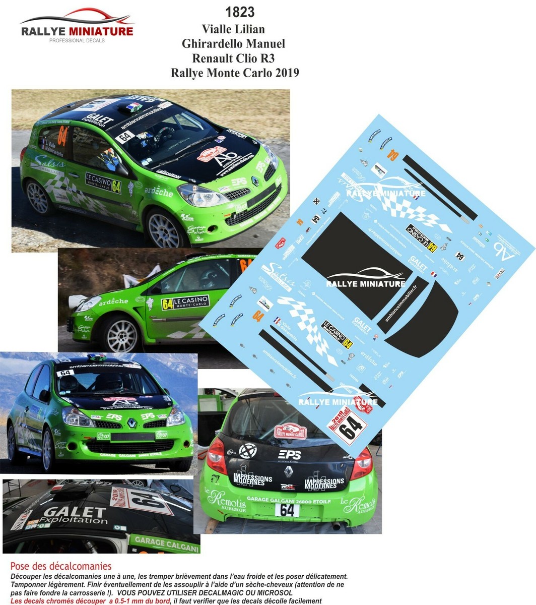 Décalcomanies 1/18 Pour Renault Clio Rallye Monte-Carlo 2019 WRC - Référence 1807, Neuves