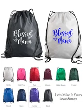 BLESSED MAMA HEARTS DESIGN DRAWSTRING NYLON BACKPACK CINCH SAC GYM BAG CUSTOM