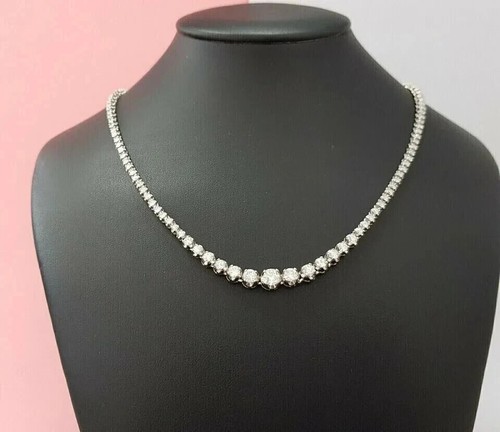 22Ct Round Cut Lab Created Women's Diamond Tennis Necklace 14k White Gold Plated - Picture 3 of 7