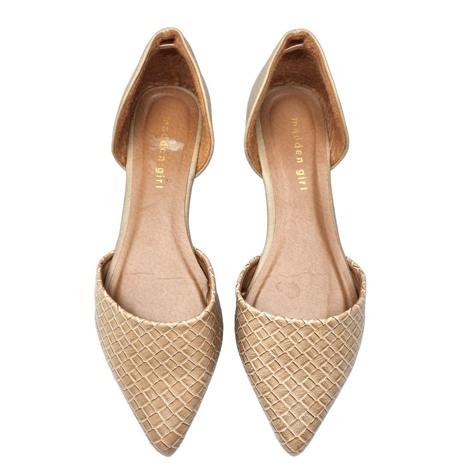 Sapatos Madden Girl 9 marrom bronzeado nude biqueira pontiaguda D'Orsey cobra em relevo - Imagem 3 de 4