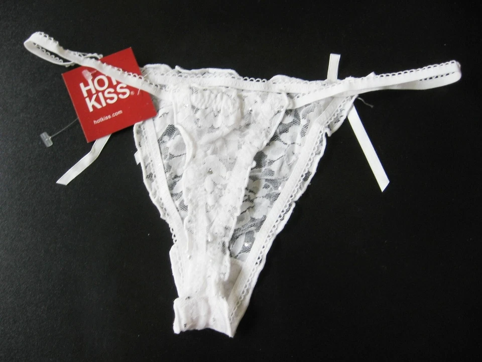 X0095 Hot Kiss NUEVO Tanga Para Mujer Lentejuelas Plateadas Tacto Blanco Transparente Floral Encaje L Foto 2 de 3