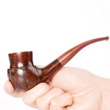 Briar Freehand Pipe Handmade Wooden Smooth Billiard Tobacco Pipe Bent Stem