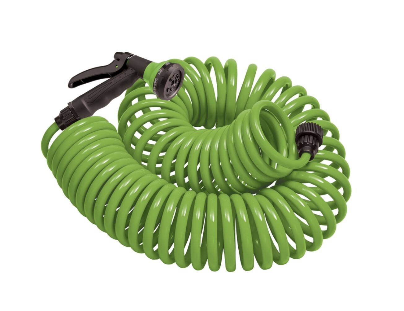 Orbit 25 Foot Green Coil Garden Hose With ABS Threads and 8 Spray