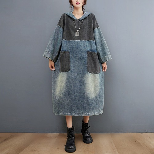 hooded denim dress long denim jacket/Long denim dress /women long jacket/extravagant long jacket/Long denim hooded jacket