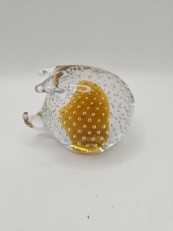 Murano Style Controlled bubble Pig Paperweight  2.5x3.5"