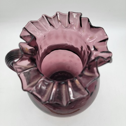 Vintage FENTON Pitcher Hand Blown Purple Thumbprint Optic RUFFLE Edge - Picture 9 of 12