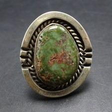 Old 1960s 1970s NATURAL GREEN TURQUOISE Sterling Silver RING sz 5.5 Vintage PAWN