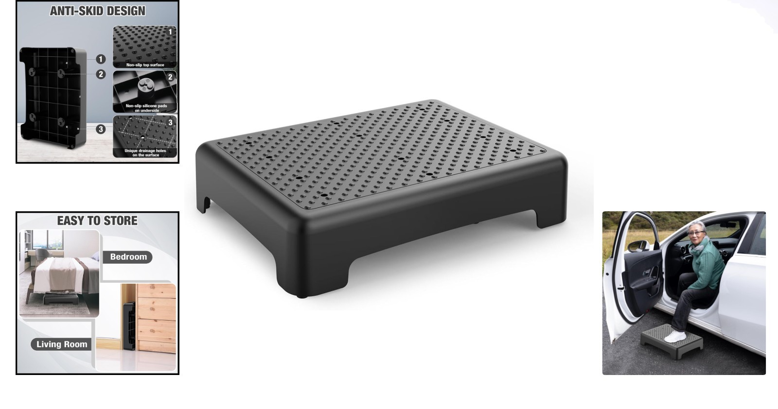 Durable Non-Slip Mobility Step for Elderly - Lightweight Stool for Bedside & Car