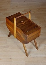 Large Vintage Wooden Sewing Box  Refurbished Retro 1950s 1960s Splayed Legs