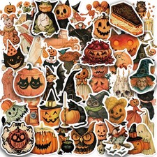 50pcs Retro Halloween Stickers, Childlike Delight Pumpkin Theme Sticker Weird