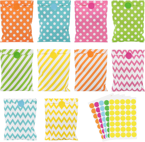 APOMOONS 24 Sacchetti di Carta Arcobaleno, Sacchetti Compleanno per Bambini, Pieghevoli con 24 Adesivi Sacchettis Regalo Riutilizzabili Arcobaleno per Matrimoni, Feste, Compleanni