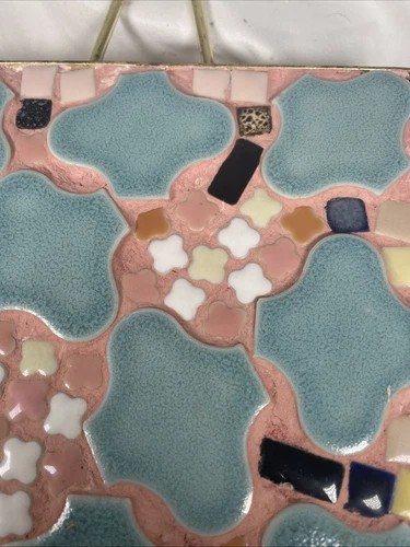 Vintage Mid Century Modern Mosaic Tile Trivet - Multicolor Ceramic Hot Plate image 4
