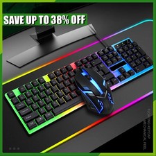Gaming Keyboard and Mouse Set USB Rainbow RGB LED Wired For PC Laptop PS5 PS4 UK