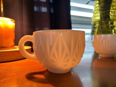 Vintage 9-Piece Milk Glass Coffee Cup Set- Mid Century