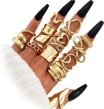 Gold Chunky Rings Set for Women 14K Gold Plated Thick Dome Stackable Open Rings