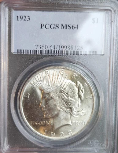1923 Silver Peace Dollar PCGS MS64 - Old Blue Label - Excellent Condition!