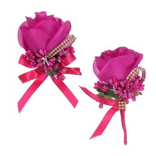 Wrist Corsage and Boutonnieres Set Handmade Corsages for Wedding, Rose Red