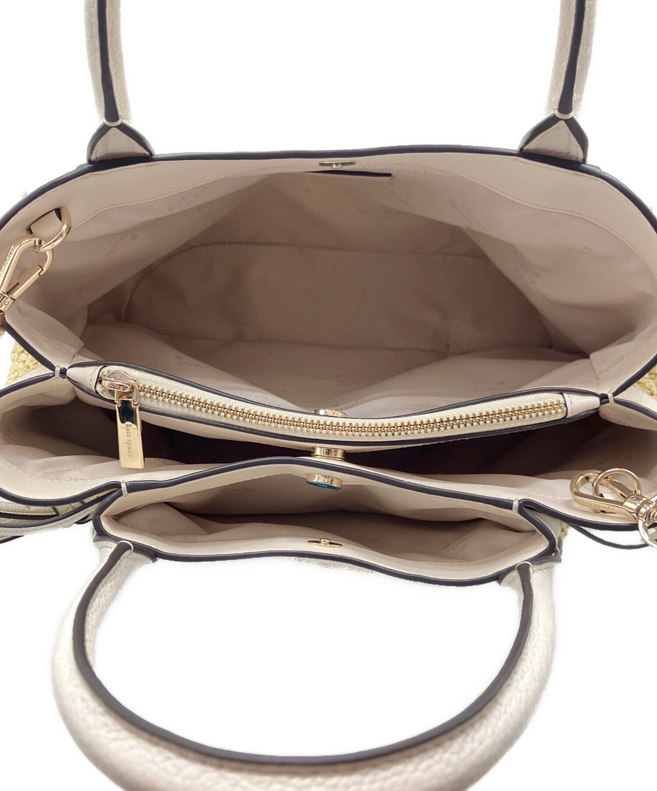 Kate Spade Dumpling Straw Large Satchel Ivory Leather Women Used Authentic thumbnail 8