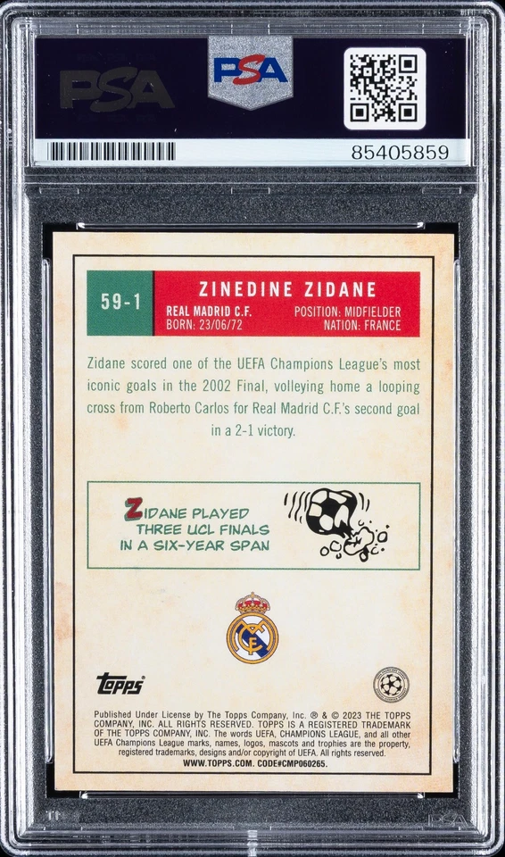 2022-23 Topps Chrome UCL Zinedine Zidane 1959 Insert #59-1 PSA AUTHENTIC AUTO - Image 2 of 3