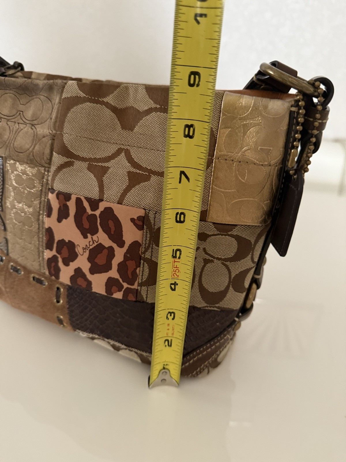 Coach Patchwork Jacquard Brown Leather Shoulder B… - image 24