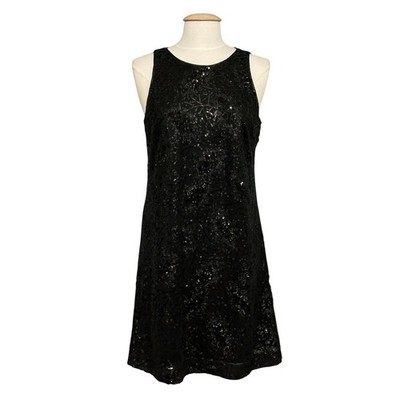 Y2K Cocktail LBD Womens Dress 10 Black Sequins Chiffon NYE Night Out Party Glam