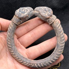 Old Ancient Roman Greek Bronze Bangle With Mythical Animal Head