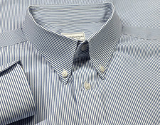 Maus  Hoffman Men Button Up Dress Shirt 18.5-37 Blue White Stripe USA Made