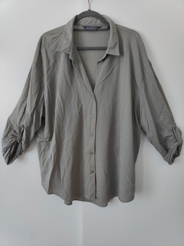 Primark Khaki Green V-Neck Collared Shirt Long Sleeve Relaxed UK 2XL/22–24