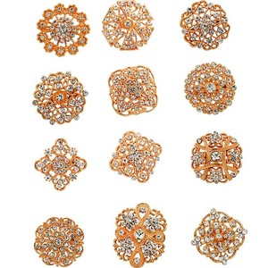 Authentic 12 PCS Gold Plated Crystal Brooch For Wedding Bouquet L Women Accessories