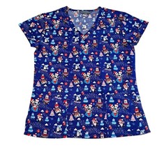 Serene Uniforms Women's Scrub Top Size S Christmas Blue Penguin