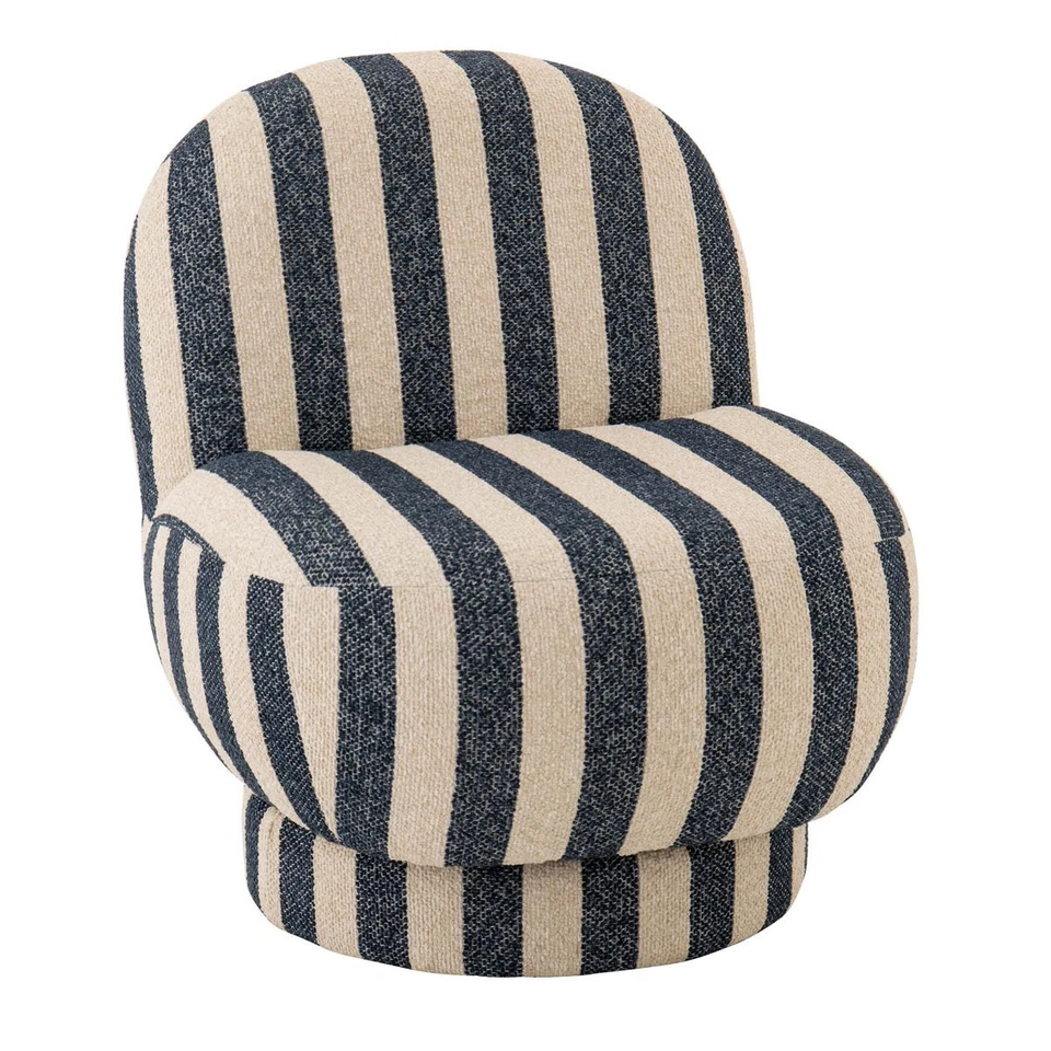 Fauteuil à Rayures "Ligné" 76cm Bleu & Blanc Cassé - Photo 1/4