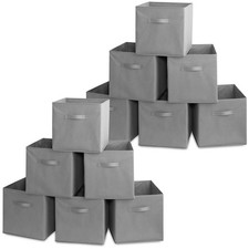 12 Collapsible 13" Fabric Cubby Cube Storage Bin Baskets for Shelves - Gray