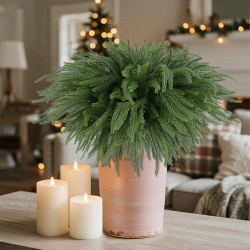  Pack Norfolk Pine Stems - 18" Real Touch Artificial Christmas Greenery 16