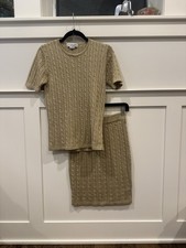 Women s Vintage Gold Cable Knit 2 Piece Set Sweater Skirt Size Small