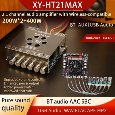 Upgraded 2.1 Channel Bluetooth Audio Amplifier Board 200W*2+400W TPA3223 AUX APP