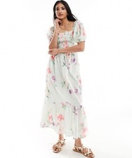 ASOS Design Women’s Cotton Floral Midi Dress With Lace Up Back