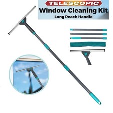 TELESCOPIC WINDOW CLEANING KIT 128cm EXTENDABLE HANDLE MOP & SQUEEGEE WASHER DIY